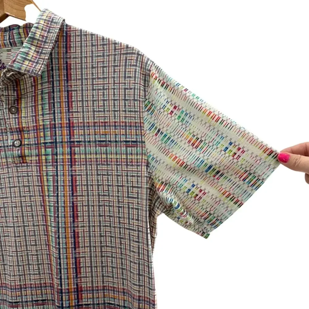 Robert Graham Men’s Colorful Rainbow Mixed Plaid Classic Polo Shirt Size Large - Picture 3 of 7